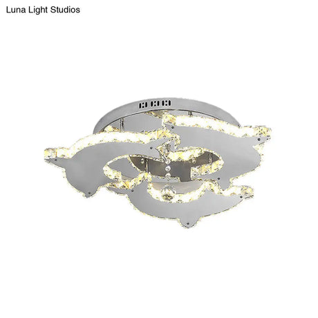 Contemporary Dolphin Semi Flush Mount Ceiling Light With Crystal And Metal Accents - 2/3 Heads In
