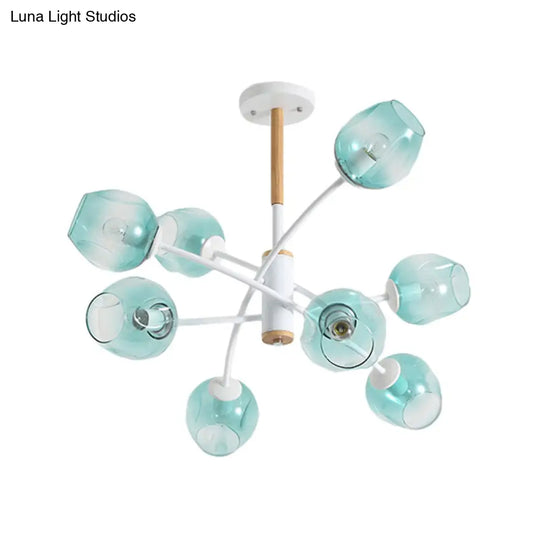 Contemporary Dome Chandelier With Blue/Tan Glass 6/8 Lights - Stylish Pendant Light For Living Room