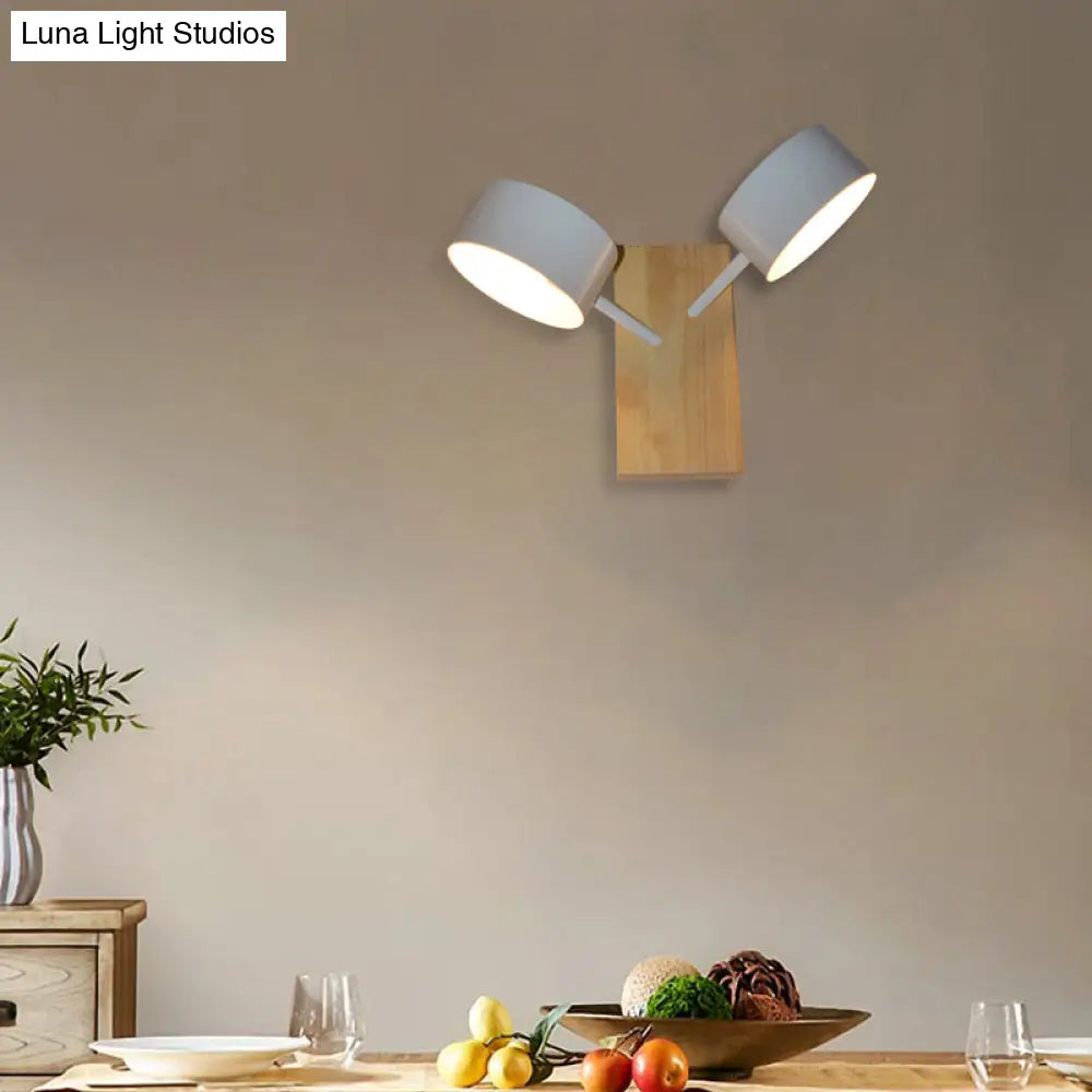 Contemporary Double Drum Wall Mounted Light: Metal Fixture For Kitchen With 2 Bulbs Black/White/Blue