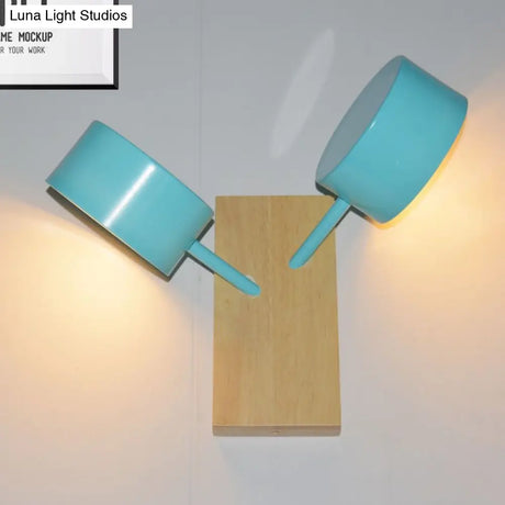 Contemporary Double Drum Wall Mounted Light: Metal Fixture For Kitchen With 2 Bulbs Black/White/Blue