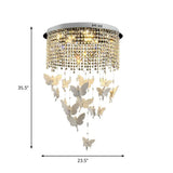 Contemporary Drum Flush Light With Clear Crystal Strand And Led Silver Ceiling Lighting - 19.5/23.5