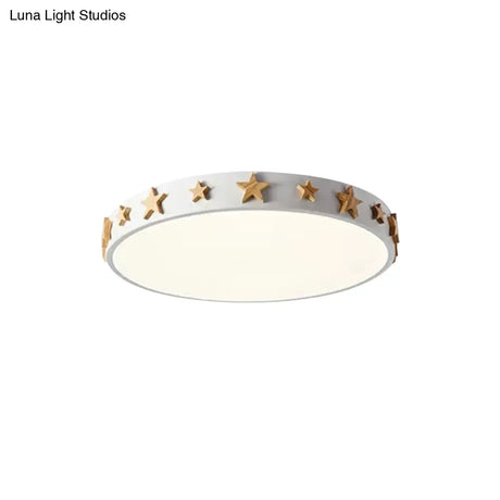 Contemporary Drum Flush Mount Light With Star Decoration - Ideal For Kids’ Bedroom