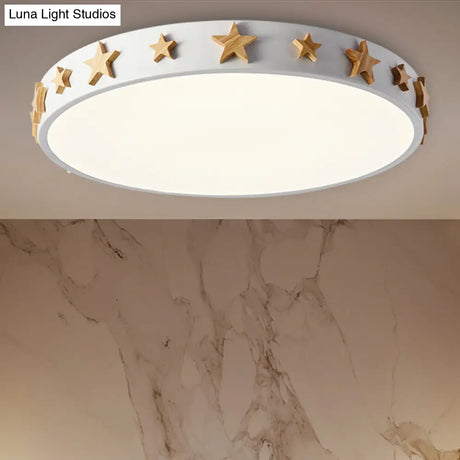 Contemporary Drum Flush Mount Light With Star Decoration - Ideal For Kids’ Bedroom