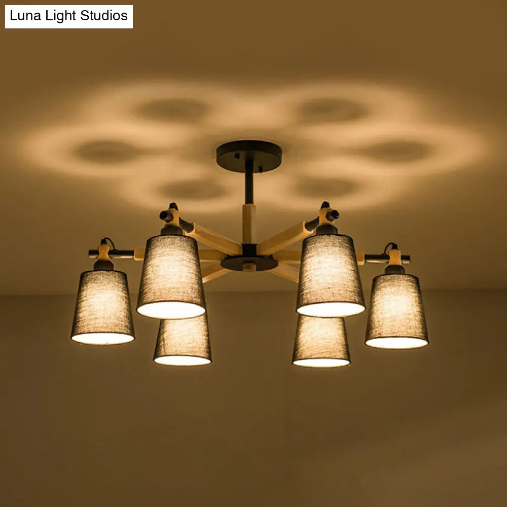Contemporary Tapered Fabric Ceiling Pendant Light - 6 Heads Black/White Chandelier Fixture Black