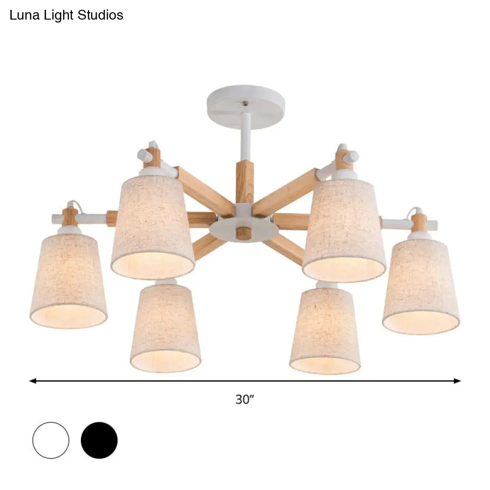 Contemporary Tapered Fabric Ceiling Pendant Light - 6 Heads Black/White Chandelier Fixture