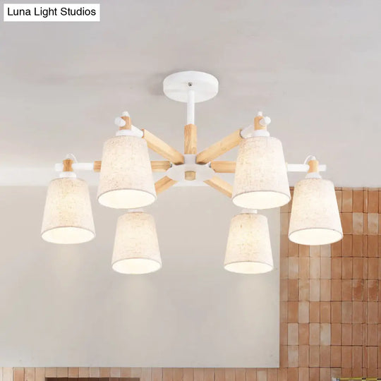 Contemporary Tapered Fabric Ceiling Pendant Light - 6 Heads Black/White Chandelier Fixture White