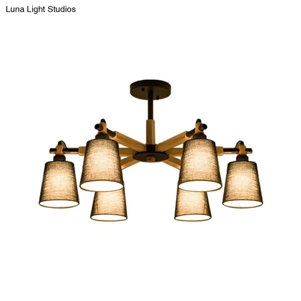 Contemporary Tapered Fabric Ceiling Pendant Light - 6 Heads Black/White Chandelier Fixture