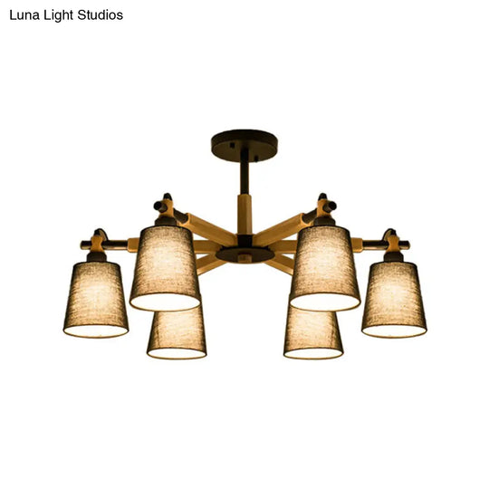 Contemporary Tapered Fabric Ceiling Pendant Light - 6 Heads Black/White Chandelier Fixture