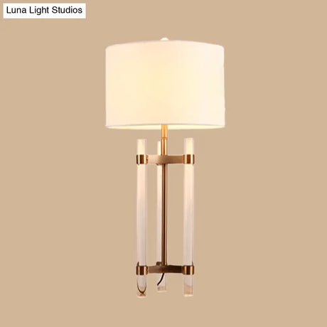 Contemporary Fabric Nightstand Lamp: Cylindrical Design White 1-Bulb Reading Light