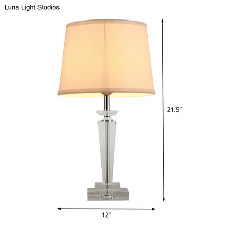 Contemporary Fabric Table Lamp With Hand-Cut Crystal And White Tapered Shade
