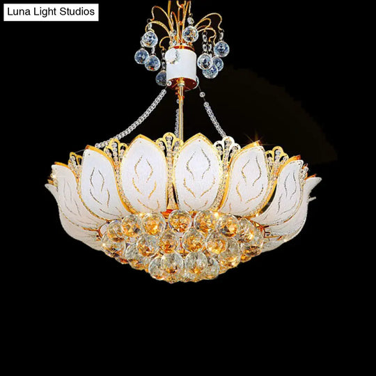 Contemporary Gold Lotus Chandelier With Crystal Ball Lights - 3/Multi 16/19.5/23.5 Wide
