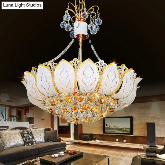 Contemporary Gold Lotus Chandelier With Crystal Ball Lights - 3/Multi 16/19.5/23.5 Wide / 16