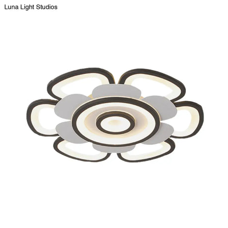 Contemporary Floral Acrylic Led Flush Mount Ceiling Light In Black And White With Warm/White Glow -