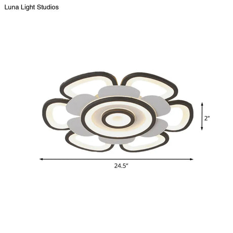 Contemporary Floral Acrylic Led Flush Mount Ceiling Light In Black And White With Warm/White Glow -