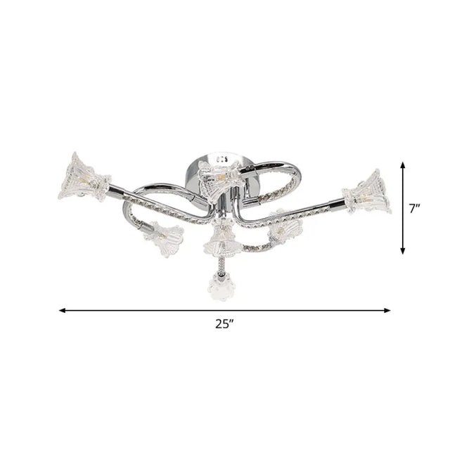 Contemporary Floral Crystal Ceiling Light In Warm/White Led With Stainless-Steel Mount