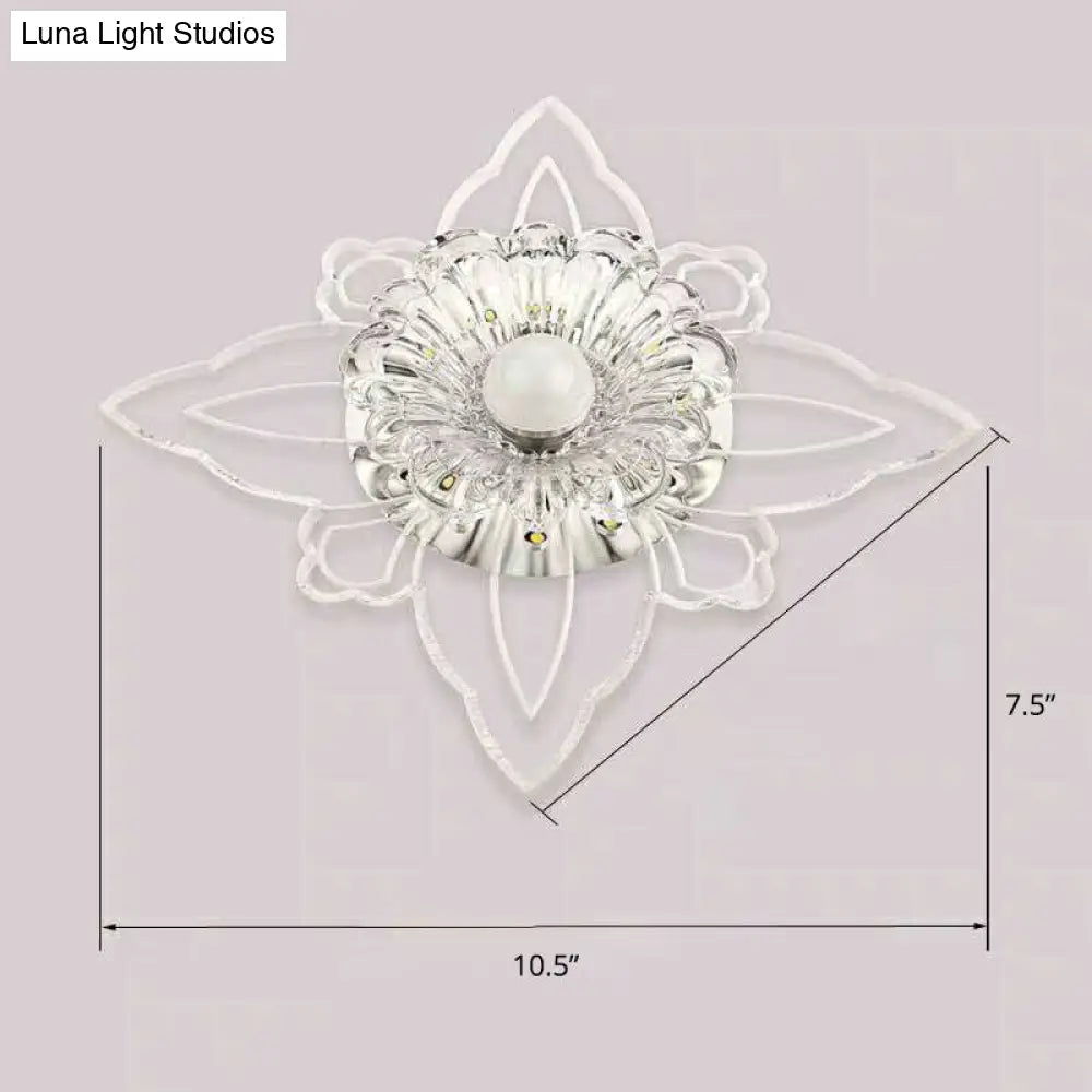 Contemporary Floral Crystal Led Flushmount Ceiling Light - Clear Perfect For Hallways