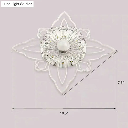 Contemporary Floral Crystal Led Flushmount Ceiling Light - Clear Perfect For Hallways