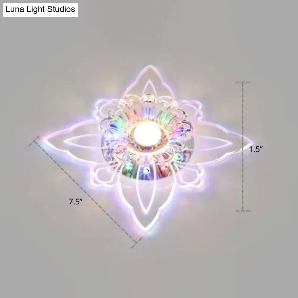 Contemporary Floral Crystal Led Flushmount Ceiling Light - Clear Perfect For Hallways / Multi Color