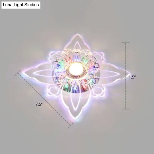 Contemporary Floral Crystal Led Flushmount Ceiling Light - Clear Perfect For Hallways / Multi Color