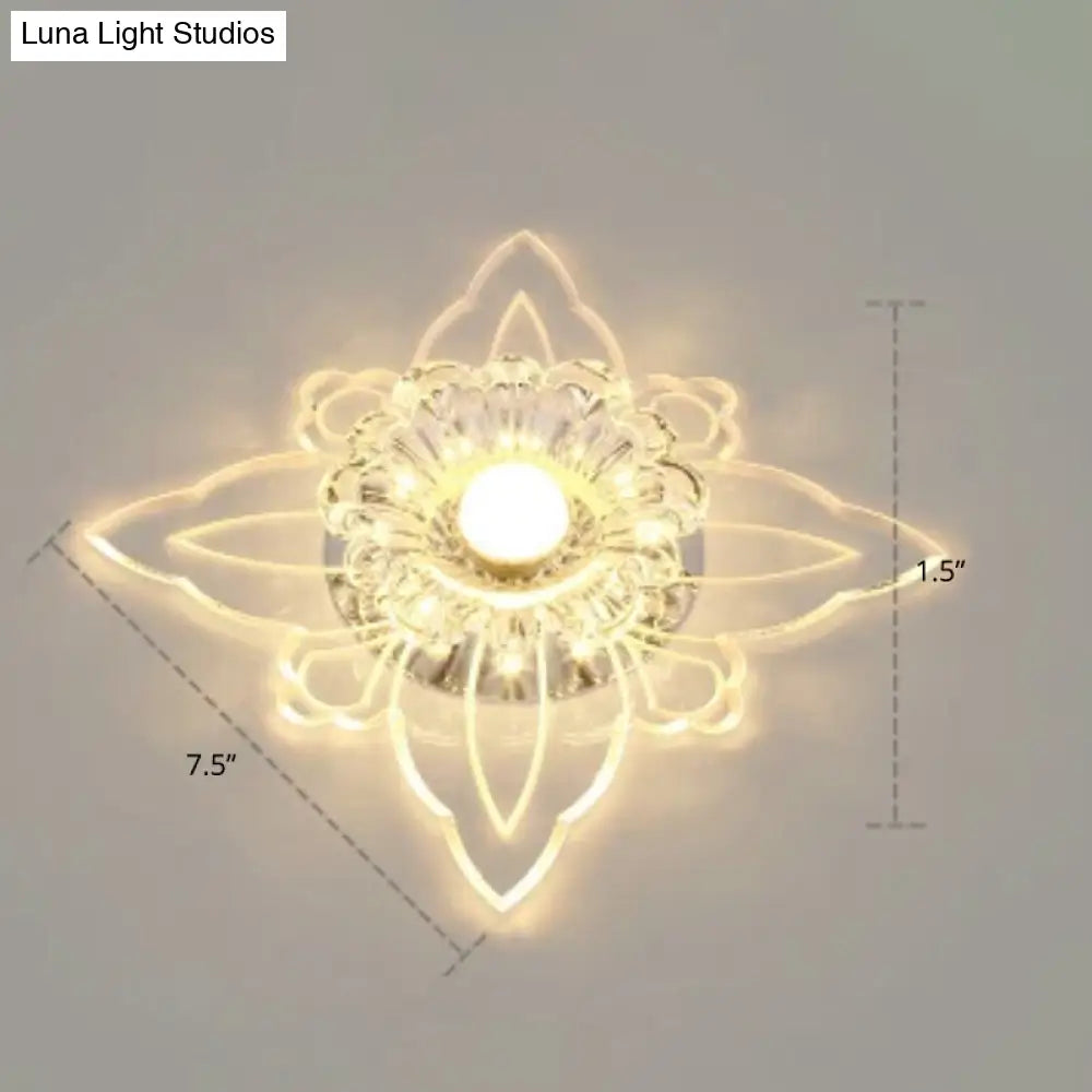 Contemporary Floral Crystal Led Flushmount Ceiling Light - Clear Perfect For Hallways / Warm
