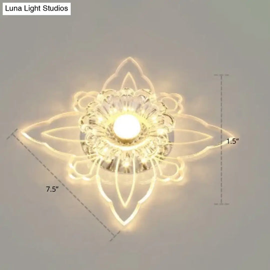 Contemporary Floral Crystal Led Flushmount Ceiling Light - Clear Perfect For Hallways / Warm