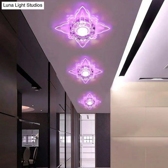 Contemporary Floral Crystal Led Flushmount Ceiling Light - Clear Perfect For Hallways