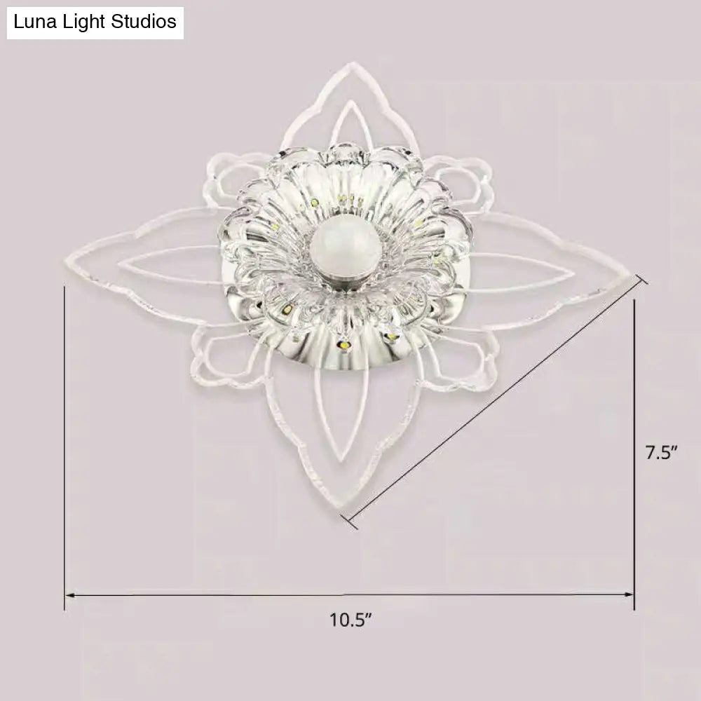 Contemporary Floral Crystal Led Flushmount Ceiling Light - Clear Perfect For Hallways