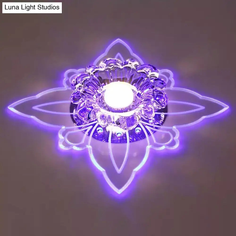Contemporary Floral Crystal Led Flushmount Ceiling Light - Clear Perfect For Hallways / Blue