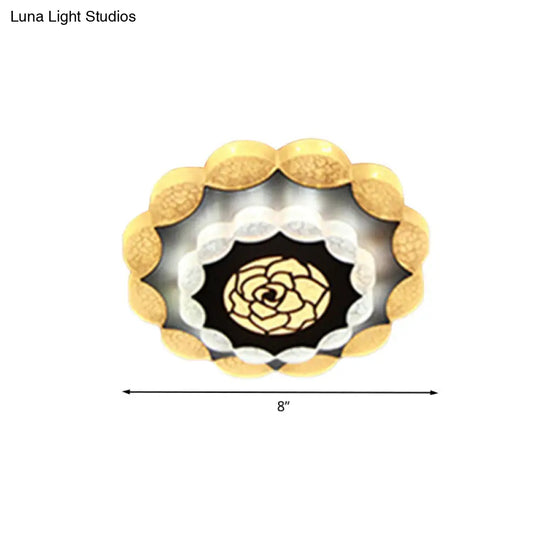 Contemporary Floral Flush Mount Led Lamp With Acrylic White-Black Finish And Rose Pattern