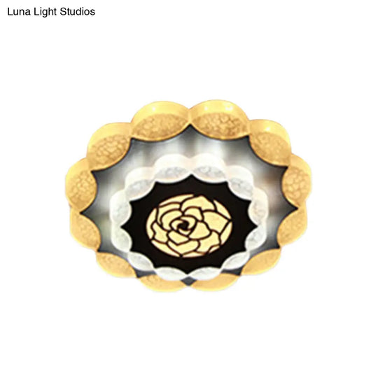 Contemporary Floral Flush Mount Led Lamp With Acrylic White-Black Finish And Rose Pattern