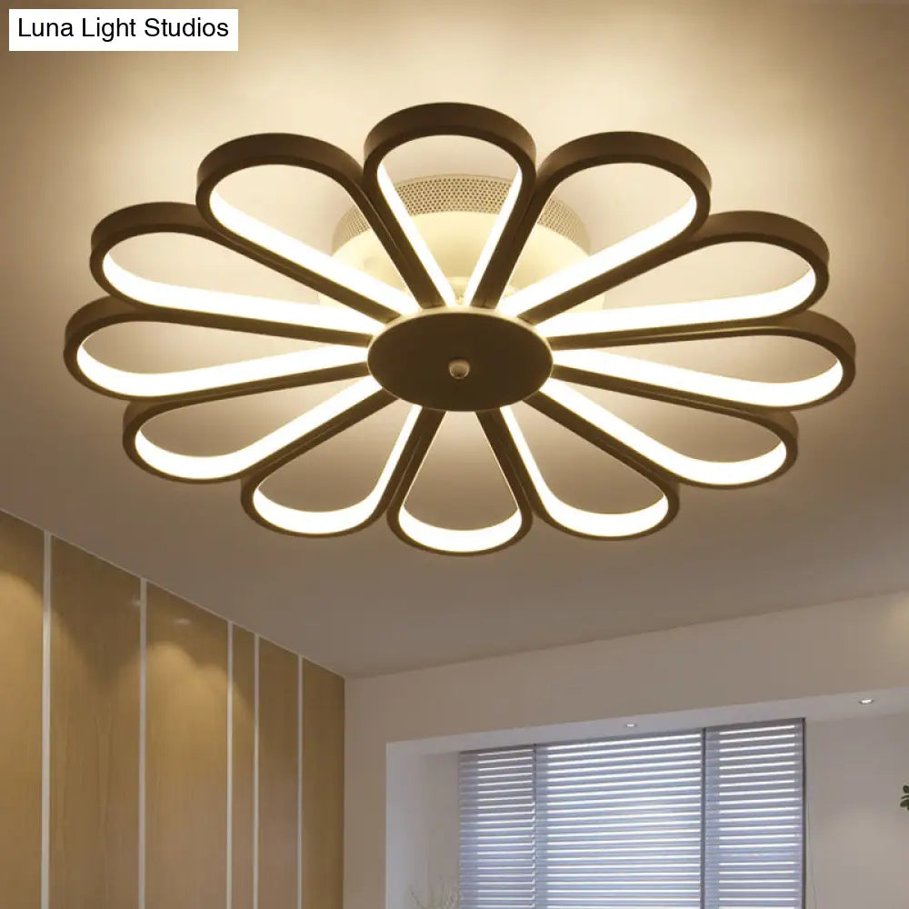 Contemporary Flower Shape Semi Flush Led Ceiling Light Fixture In White/Warm Tone Acrylic