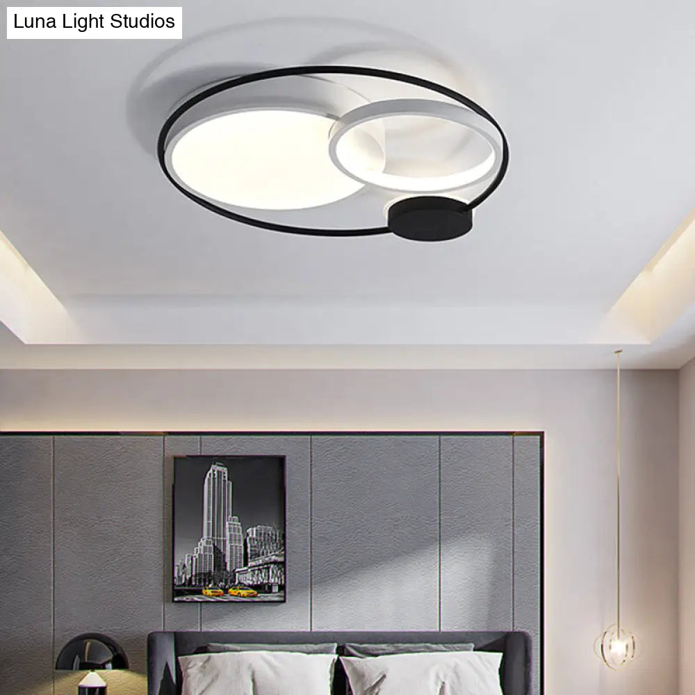 Contemporary Flush Mount Ceiling Light In Black And White - Acrylic Round Led Fixture (16/19/23.5