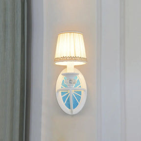 Contemporary Fold Tapered Shade Wall Light - Wheel Metal White Lamp With 1