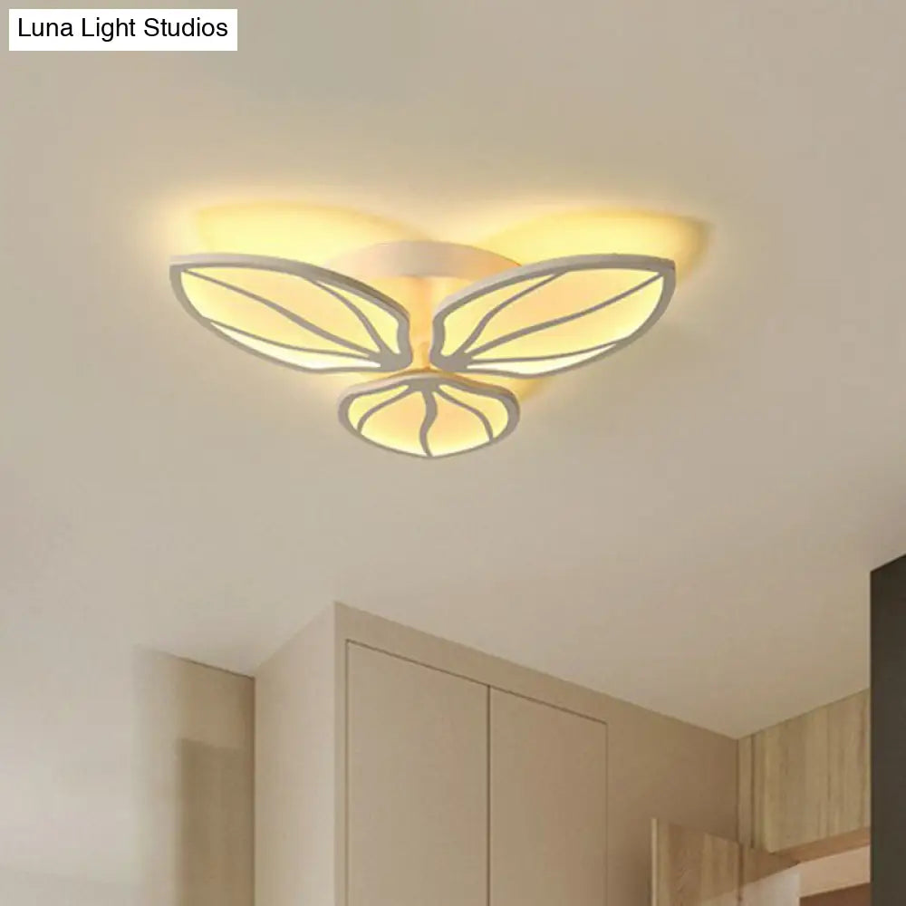 Contemporary Foliage Acrylic Led Ceiling Light For Bedroom - White Semi Flush Mount Fixture 3 /