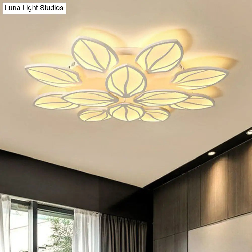 Contemporary Foliage Acrylic Led Ceiling Light For Bedroom - White Semi Flush Mount Fixture 12 /