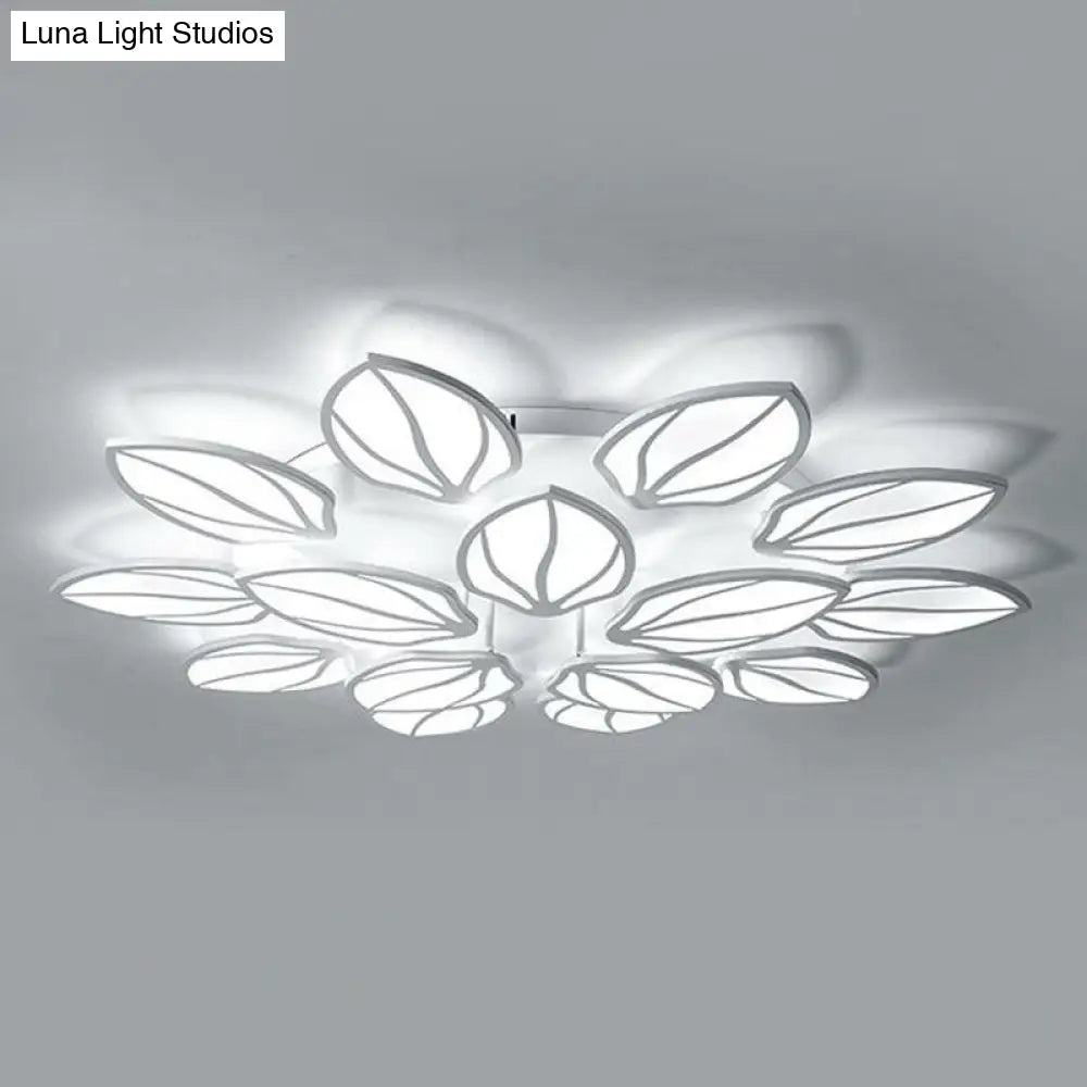 Contemporary Foliage Acrylic Led Ceiling Light For Bedroom - White Semi Flush Mount Fixture
