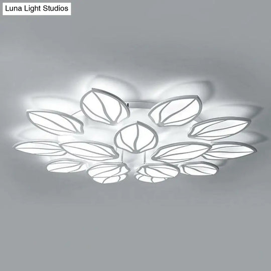 Contemporary Foliage Acrylic Led Ceiling Light For Bedroom - White Semi Flush Mount Fixture
