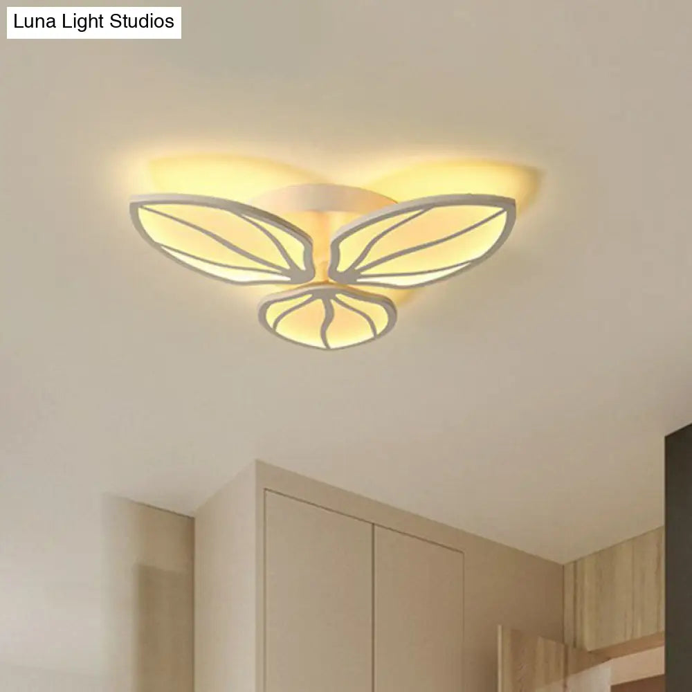 Contemporary Foliage Acrylic Led Ceiling Light For Bedroom - White Semi Flush Mount Fixture 3 /