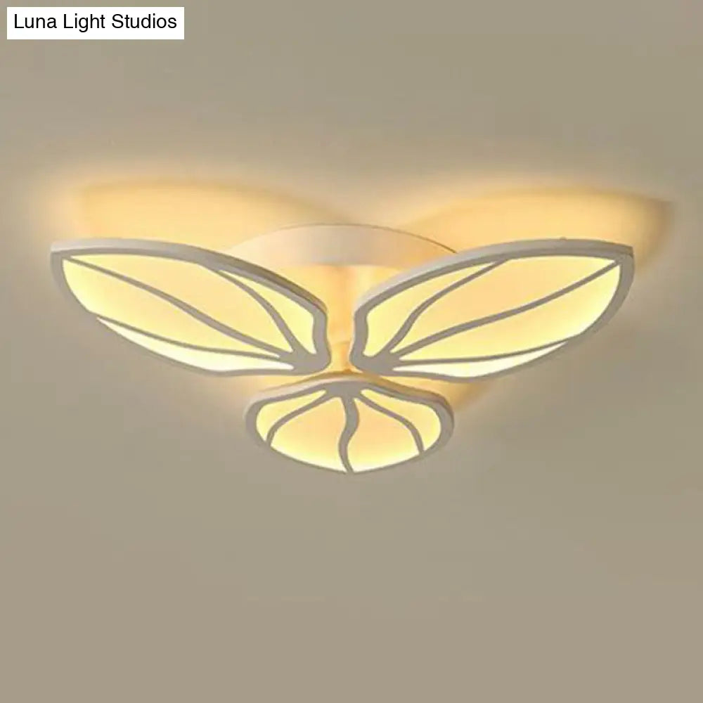 Contemporary Foliage Acrylic Led Ceiling Light For Bedroom - White Semi Flush Mount Fixture