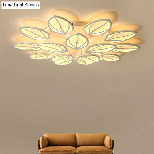 Contemporary Foliage Acrylic Led Ceiling Light For Bedroom - White Semi Flush Mount Fixture 15 /