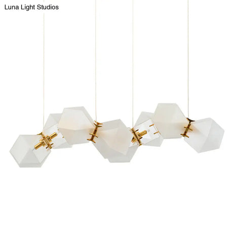 Contemporary Frosted Glass Honeycomb Island Lamp With Brass Ceiling Hang - Modern 2/4/8-Light For