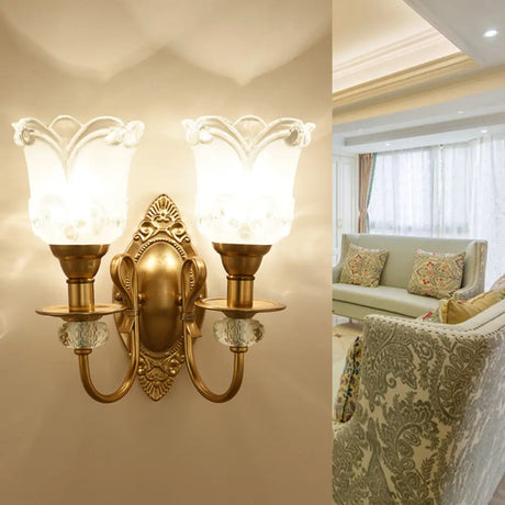 Contemporary Frosted Glass Petal Wall Lamp With Crystal Deco - Gold Finish 2 /