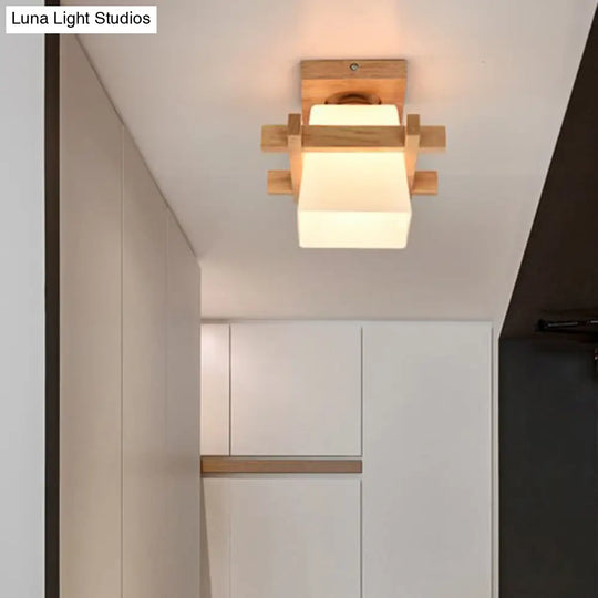 Contemporary Frosted Glass Semi-Flush Chandelier For Hallway Ceiling Mount