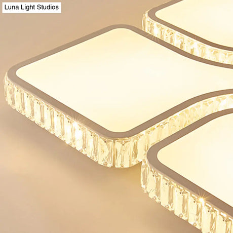 Contemporary Geometric Crystal Block Ceiling Light - Led Flush Mount 16’/16.5’/35.5’ W