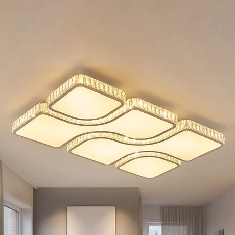 Contemporary Geometric Crystal Block Ceiling Light - Led Flush Mount 16’/16.5’/35.5’ W