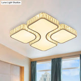 Contemporary Geometric Crystal Block Ceiling Light - Led Flush Mount 16’/16.5’/35.5’ W