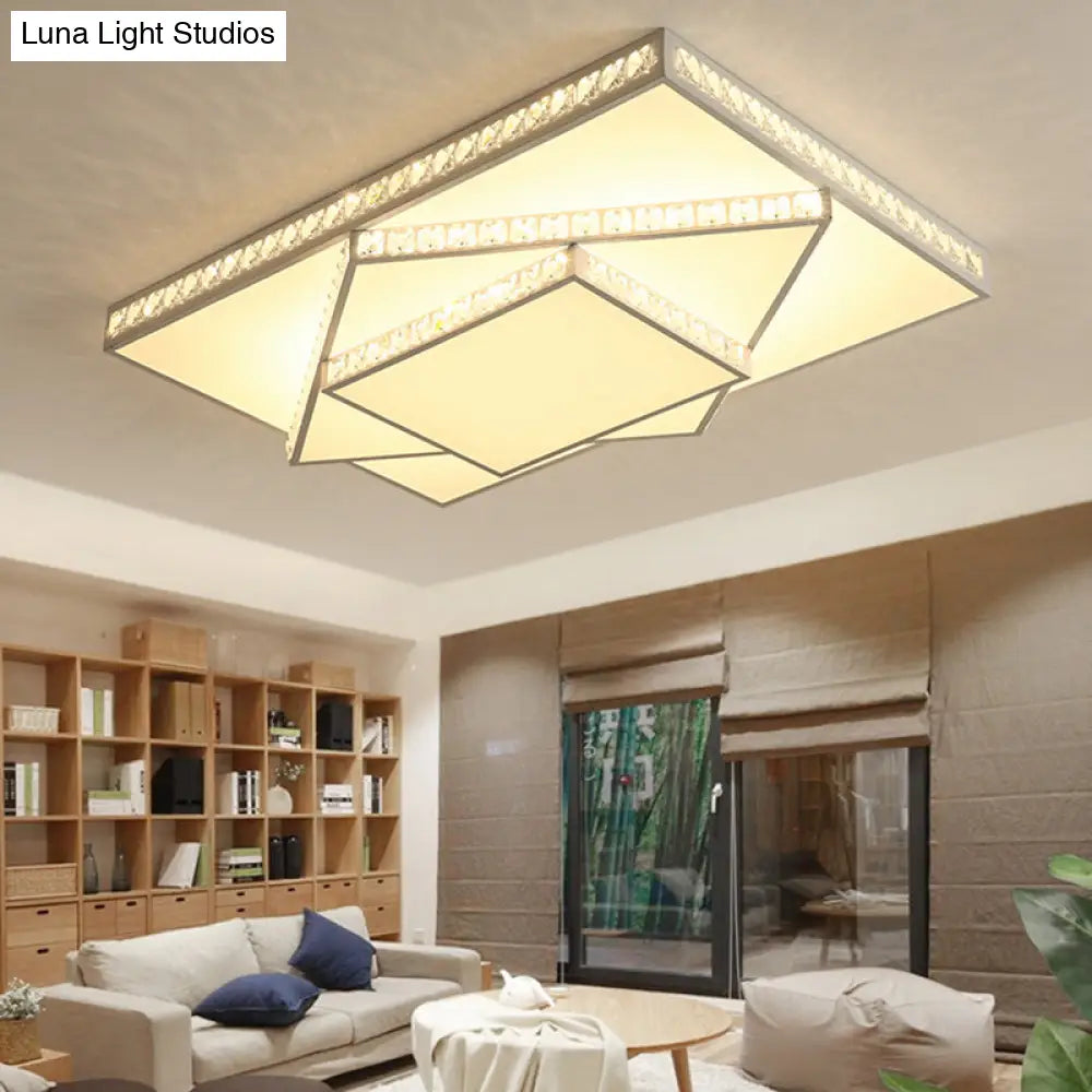 Contemporary Geometric Crystal Ceiling Light With Remote Control Dimming - Led Flush Mount Multiple