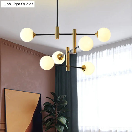 Contemporary Glass Bubble Chandelier With 6 Bulbs - Dining Room Ceiling Lamp