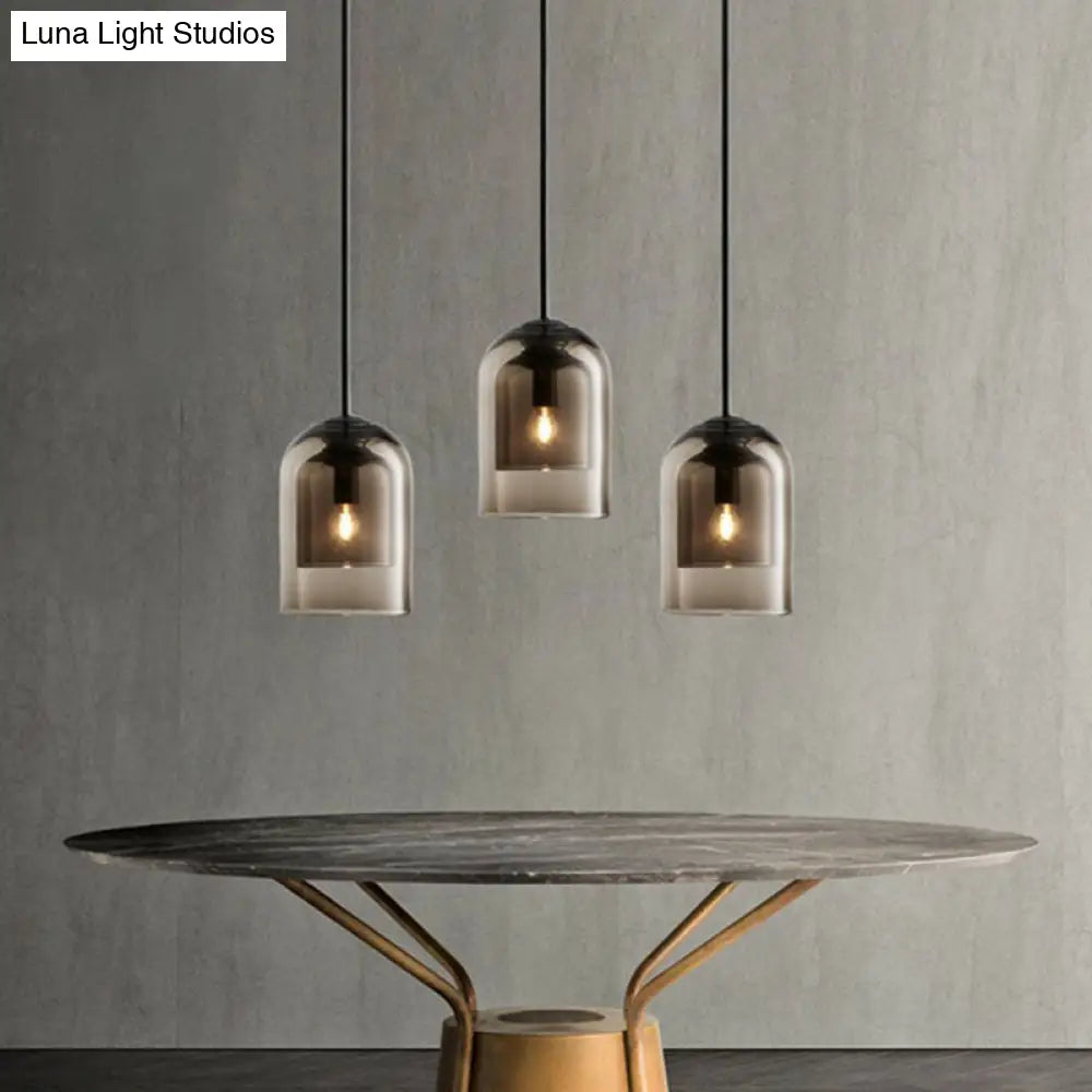 Contemporary Glass Cloche Hanging Lamp - Kitchen Pendant Light Fixture Cognac