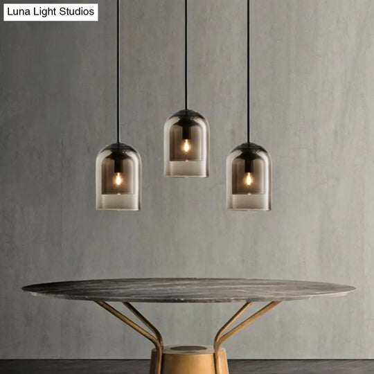Contemporary Glass Cloche Hanging Lamp - Kitchen Pendant Light Fixture Cognac